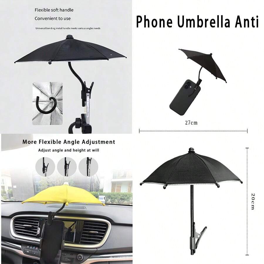 Mini Outdoor Phone Sun Umbrella With Universal Clip,Adjustable Canopy,Anti-Glare Sun Shade,UV Protection,Fits Smartphones & GPS,Anti-Reflection Screen Cover For Sun & Rain,Travel, Beach,Photography, Study, Car, Outdoor Sports, Unisex Summer Accessory