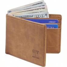 - portafolios delgada para hombre con bolsillo frontal de piel minimalista para ventana de identificacin, Marrn, Una talla, Minimalista - marrón - Ver 9