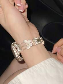 1 pieza Pulsera elegante con mariposa de diamantes, correa de reloj estilo pulsera delicada para mujer compatible con Apple Watch 38/40/41/42/44/45/46/49mm compatible con Series 11/10/9/8/7/SE/6/5/4/2/1 solo correa, no incluye caja ni reloj - Dorado - Ver 2