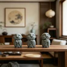 微笑小和尚景觀雕像裝飾品，樹脂工藝，家居裝飾，花園盆栽微景觀裝飾，桌面裝飾品，小和尚裝飾飾品 - 砂岩合手小和尚 - 查看 1