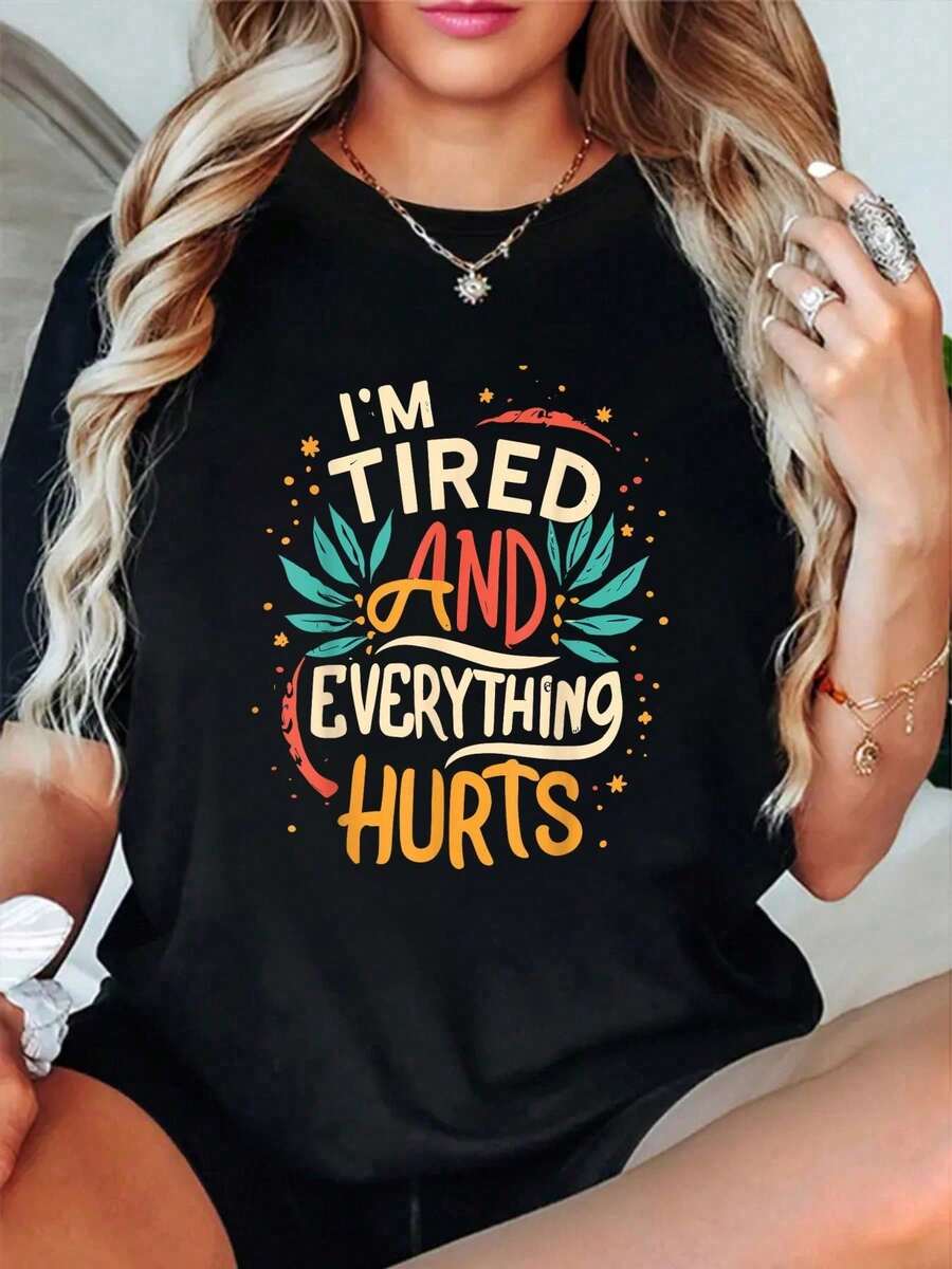 100% Cotton Everything Hurts And I'm Hungry Funny Workout Gym Fitness T-Shirt - 黑色 6 - 查看 1