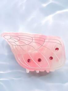 1pc Pink Butterfly Wing Hair Claw Clip, Glitter Acrylic With Rhinestone Inlay, Strong Hold Non-Slip Fairy Jaw Clip For Women & Girls - Multicolor - View 2