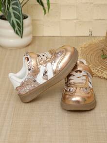 1 par de zapatos deportivos para niñas y niños, otoño, nueva moda, de caña baja, con cierre de gancho y bucle, estilo princesa, zapatos para bebé - Naranja Quemada - Ver 4