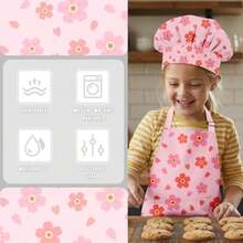 Apron And Chef Hat Set Adjustable Bib Apron With Pocket For Cooking Baking Painting Arts And Crafts 3-8 Age - N-pink Flower - View 5