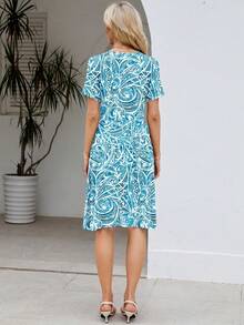 Womens Summer Dresses For Women 2026 Spring Floral Sundress Short Sleeve V Neck Wrap Dress With Pockets Festival Outfits Elegant Dress For Women Dress For Women - 13 藍色佩斯利花紋 - 查看 2