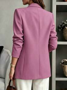 Jaket Blazer Wanita Warna Polos dengan Kerah Berlekuk dan Saku, Jaket Kantor Lengan Panjang Kancing Depan, Pakaian Luar Kasual Bisnis, Cocok untuk Kerja, Rumah, Musim Semi, Musim Gugur, Musim Dingin, Semua Musim - Rusty Rose - View 4