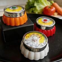 Temporizador de cocina mecánico de acero inoxidable con respaldo magnético, cuenta regresiva precisa sin batería, perfecto para cocinar en casa - Naranja - Ver 4