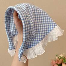 1pc Women's Casual Blue Plaid Headscarf Scarf, Fresh Summer Style Hair Accessory Autumn Headband Headband Headpiece, Soft Headband, Suitable As Gift, Winter Vacation Clothing - Blue - View 3