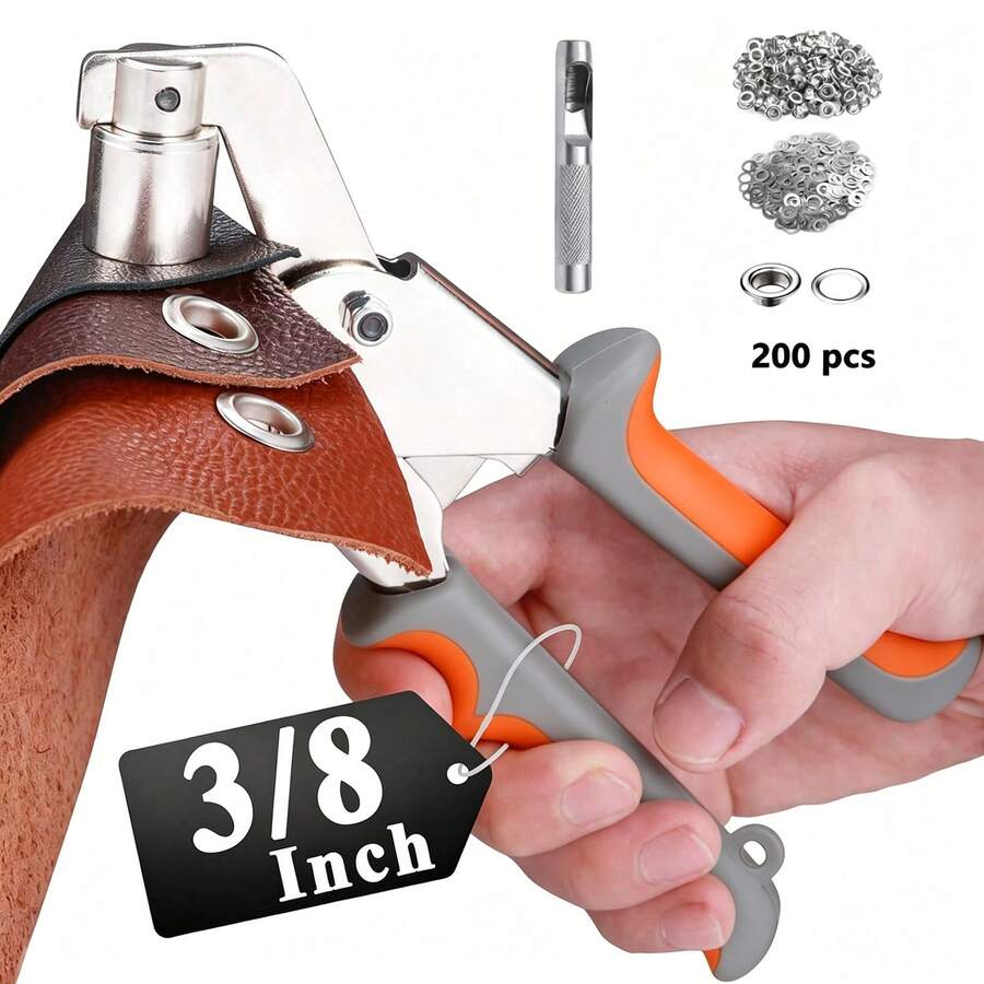 1套200件組10mm雞眼打孔工具組 - 包含金屬雞眼扣,適用於DIY帆布、人造皮革和防水布料項目,縫紉與手工藝必需品 - A - 查看 1