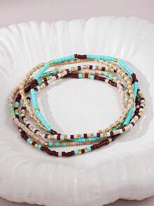 5pcs Bohemian Handmade Beaded Elastic Multi-Layer Stackable Bracelets, Suitable For Women's Daily, Vacation, Party Wear (Random Beads) - Multicolor - View 4
