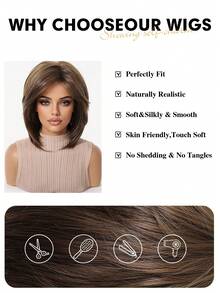 12 Inch Brown Short Hair Wig With Bangs, Linen Brown Short Straight Hair Women's Wig, Elegant Bob Wig, Suitable For Daily Wear, Family Gatherings, Daily Outings, Ramadan, Christmas, Valentine's Day, The First Choice For Girls' Holiday Gifts - Brown - View 7