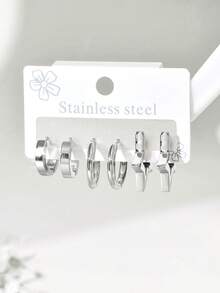 Set de 6 pendientes de aro minimalistas de acero inoxidable, aptos para uso diario - multicolor - Ver 7