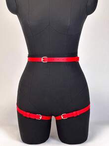 1pc Women's Horse Harness PU Leather Thigh And Waist Straps Artificial Leather Punk Belt Accessories Party Waist Belt - Red - View 3