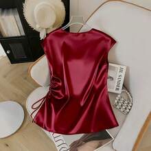 Women's Short-Sleeved Summer Shirt, Made Of Plain Satin, Available In Various Colors, Lightweight And With A Simple And Modern Design - 黑色 - 查看 5