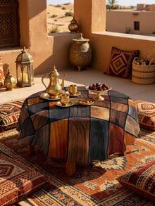 1/2pcs Tablecloth, Wooden Texture Patchwork Pattern Tablecloth, Polyester Material, Suitable For Round And Square Dining Tables, Kitchen, Restaurant, Coffee Table, Picnic, Camping, Country Farmhouse Decor, Tabletop Protection, Holiday Decoration, Multi-Scenario Use, Warm Natural Style, Enhance Home Atmosphere - Multicolor - View 19