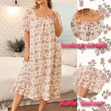 guangzhougaolangshangmao CottageSlumber Camisón romántico de talla grande con volantes en el bajo, estampado floral diminuto y arrugado - Multicolor - Ver 3