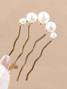 2pcs Elegant Faux Pearl Hair Bun Combs - Special 4-Pronged Combs, Suitable For Curly And Long Hair Styling, Can Be Used As Side Combs, Ideal For School, Wedding, Hair Accessories And Other Occasions, Hair Comb - Multicolor - View 2