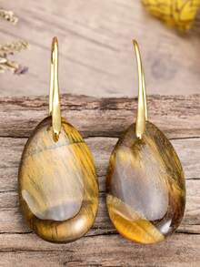 Vintage Tiger Eye Earring Boho Watredrop Nature Stone Ear Pendant Exquisite Elegant Gold-Plated Earrings For Wonmen - Coffee Brown - View 9