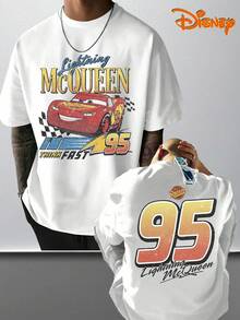 Officially Licensed Disney Tee With Lightning McQueen 95 "Think Fast" Graphics. 100% Cotton, Soft & Breathable. Loose, Unisex Fit, Classic Crew Neck. - 白色 - 查看 1