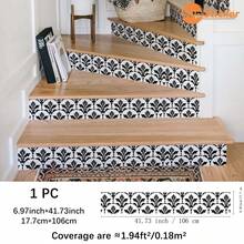 SUPSTICKER 1PC Black White Damask Stair Riser Stickers, Peel And Stick Removable PVC Decals For Staircase Makeover, 3 Patterns, 41.73x6.97in - 1PC - View 11