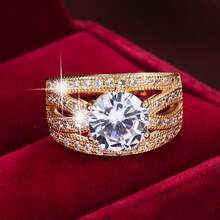 1pc Geometric Intersecting Circle Design Artificial Zirconia Stone Women Ring - Multicolor - View 1