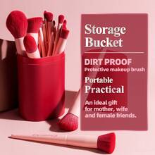 BS-MALL Elegant 19pcs Rose Red Makeup Brush Set & Storage Tube, Luxury Birthday Gift Set For Women - Rose Red - View 2