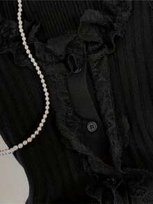 New Spring/Summer Style Lace-Trimmed Camisole Blouse - 黑色 - 查看 4