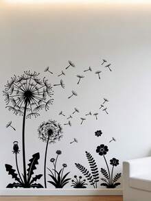 Dandelion Wall Sticker, Black Home Decorative Sticker, Self-Adhesive Paper For Sofa, Bedroom, Living Room, TV Wall - Style a (30*60cm) - View 1