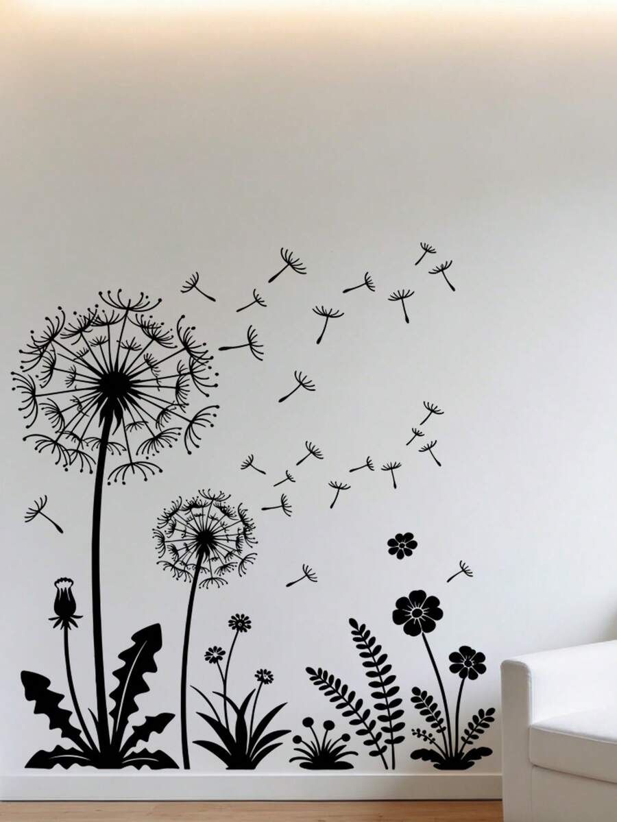 Dandelion Wall Sticker, Black Home Decorative Sticker, Self-Adhesive Paper For Sofa, Bedroom, Living Room, TV Wall - Style a (30*60cm) - View 1