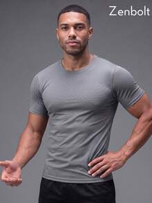 Zenbolt Men's Solid Crew Neck Compression Workout T-Shirt Short Sleeve Compression Activewear Shirt,Compressionl Athletic Top For Daily And Gym Train - Grey - View 4