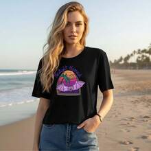 Twilight Nomad Womens Shirts, Relaxed Fit Womens Tops, Soft Touch Short Sleeve, Casual Indoor & Outdoor Basic - 黑與白 - 查看 2