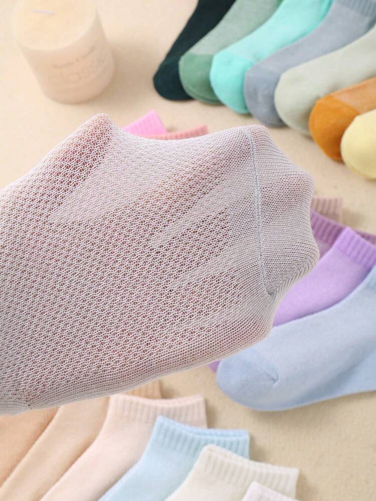 10 đôi tất ngắn lưới trẻ em màu ngẫu nhiên, tất lưới tàng hình thoáng khí mùa hè, tất cơ bản thường ngày nhiều màu - Nhiều màu - Xem 4