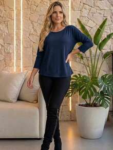 Atelie Kr Basic Women's Blouses Sleeve 3 4 Viscolycra - Màu xanh hải quân - Xem 5
