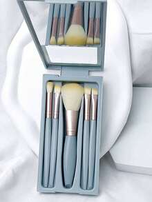 Portable Makeup Brush Set With Mirror, White Daisy A-Z Letter Design, Boxed Makeup Brush Set, Multi-Functional Makeup Brush Set With Mirror Box, Mini Multi-Functional Makeup Pen, Foundation Brush, Eyeshadow Brush, Basic Makeup Tool Blending Brush. Makeup Brush Storage Rack Includes Various Makeup Brushes, Convenient And Practical. Ideal Gift For Girls And Essential Travel Supplies - Multicolor - View 6