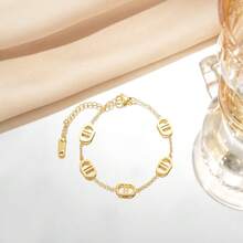 1PC French Luxury Letter Round Plate Full Rhinestone Bracelet, Copper Plated With Fine Chain, High-End Commuter Versatile Jewelry - 5CD Bracelet - View 2