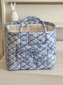 Large Capacity Bow-Patterned Home Storage Basket,Diamond Pattern Laundry Basket,Desktop Storage Basket With Handle,Off-Season Clothes Storage Basket, - Multicolor - View 14