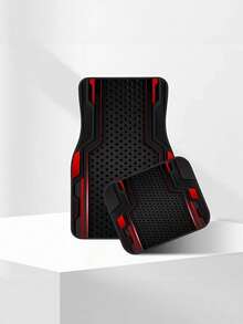 4 pièces Tapis de sol de voiture avec impression 2D de fond métallique technologique, tapis avant et arrière, accessoire d'intérieur de voiture, convient pour toutes les saisons, à la mode, facile à installer et facile à nettoyer - A - Voir 4
