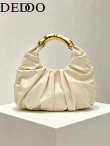 New Fashion Multi-Functional Thickened Metal Hardware Pleated Large Capacity Cloud Handbag - Beige - View 10