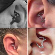 16G Daith 穿刺耳環 316L 不鏽鋼身體穿刺飾品 18K 金電鍍 扣環式 軟骨耳骨/耳輪/耳屏適用 女款 - 月亮 - 查看 5