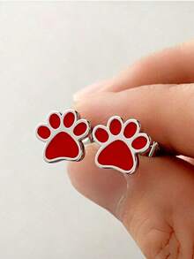 Cute Cat/Dog Paw Print Earrings, Perfect Accessory For Pet Lovers And Girls - Red - View 7