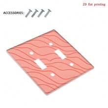 1pc Coral Pink & White Wavy Light Switch Plate Cover - Single/Double Rocker Switch & Outlet Compatible, Easy/Adhesive/Mounting Holes, Pink Beige Wave - Double Toggle 11.5cm*11.5cm - View 3