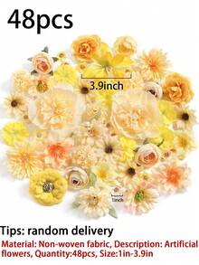 48入混色花頭套組，1-4.33英吋。人造絲綢玫瑰、牡丹及其他花頭，適用於春夏裝飾。適合婚禮與訂婚花藝布置、新娘花束、手工花藝、居家裝飾、主題派對、DIY花環、包袋、畢業帽及桌面中心裝飾。四季皆宜。 - 彩色 - 查看 10