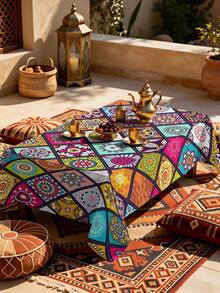1/2 piezas Mantel de poliéster con patrón floral geométrico colorido, adecuado para mesa de comedor redonda o cuadrada, cocina, restaurante, mesa de café, picnic, camping, decoración de granja rústica, protección de la superficie de la mesa, arreglo festivo, uso en múltiples escenarios - Multicolor - Ver 13