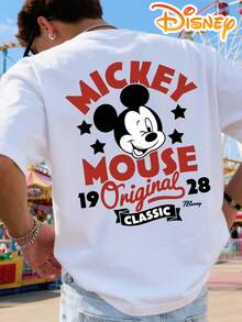 Disney 1928 Retro Mickey Mouse Star T-Shirt, Men's T-Shirt In A Fun Cartoon Style, Short Sleeve, Made Of Pure Cotton, Streetwear, Matching Look, For Everyday Wear, Holidays And Summer - trắng - Xem 2