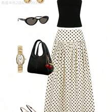 Soqi Women's Clothing  Falda casual de mujer con estampado de lunares - Burdeos - Ver 9