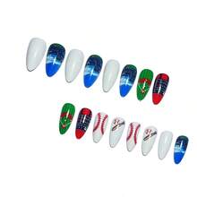 Sports Style Baseball Theme Glossy Oval Hand-Painted Design Versatile Wearable Nails - Multicolor - View 4