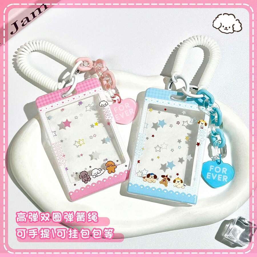 Cute Animal Transparent Card Holder, Embossed Photocard Sleeve With Keychain - 紫色綁帶蝴蝶+2.7皮條白鑰匙圈 - 查看 1