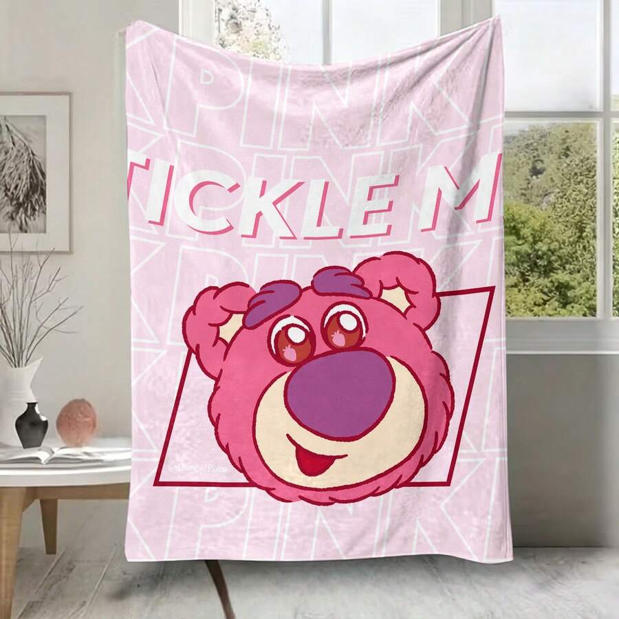 迪士尼皮克斯玩具總動員 Lotso「Tickle Me」法蘭絨披毯,柔軟舒適的絨毛刷毛毯,粉紅色背景,適用於沙發、床、客廳、臥室、辦公室、旅行,四季皆宜 - 顏色 1 - 查看 1