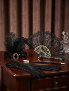 復古 1920 年代 Flapper 風格服裝套裝 爵士派對穿搭配件 萬聖節舞會配件 羽毛頭飾 + 蕾絲扇 + 長手套 + 道具手杖 主題派對穿搭 適用於萬聖節/化裝舞會 復古晚餐/雞尾酒會 新年/除夕主題派對 復古攝影/人像 - 彩色 - 查看 4
