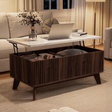 Lazyspace Tavolino regolabile in altezza, tavolino con vano contenitore, tavolino laterale, tavolino basso da soggiorno, stile scandinavo, colore legno naturale, 105 x 32 x 42 cm - Noce - Visualizzare 8